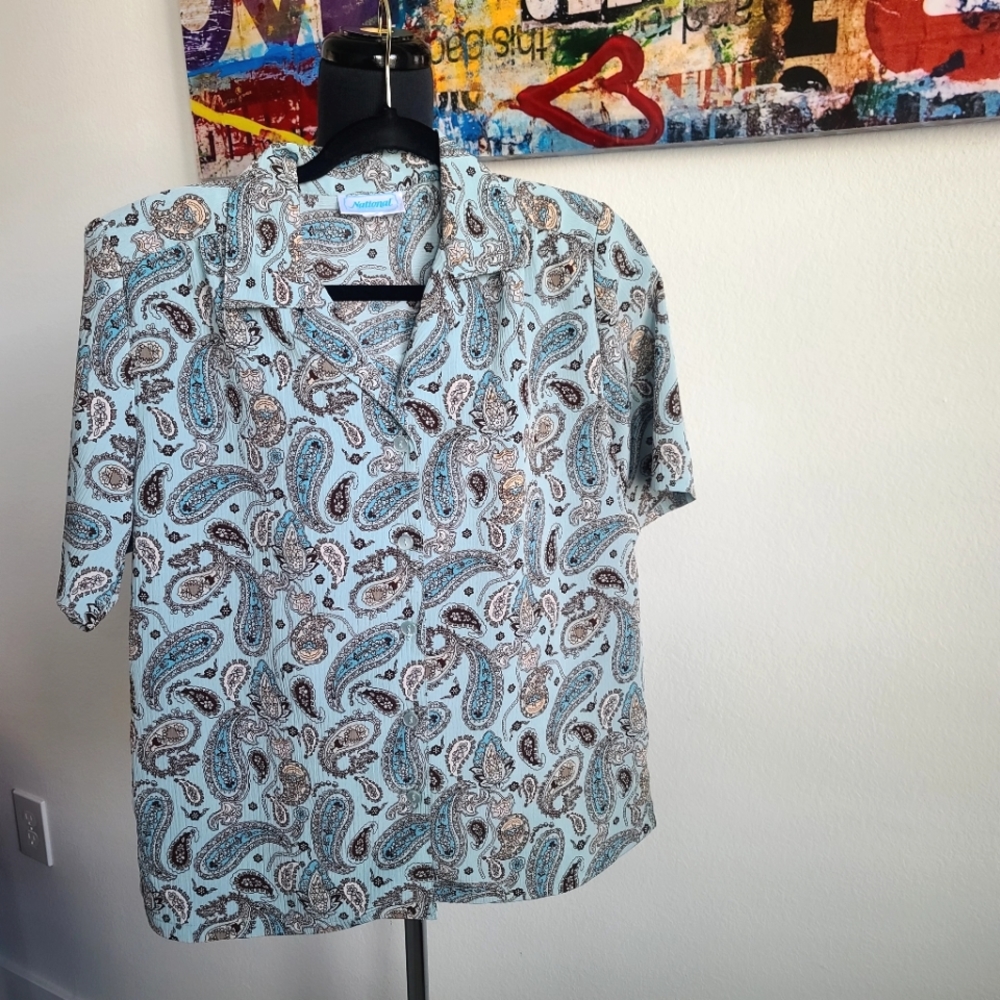 Light blue vintage 60s paisley blouse